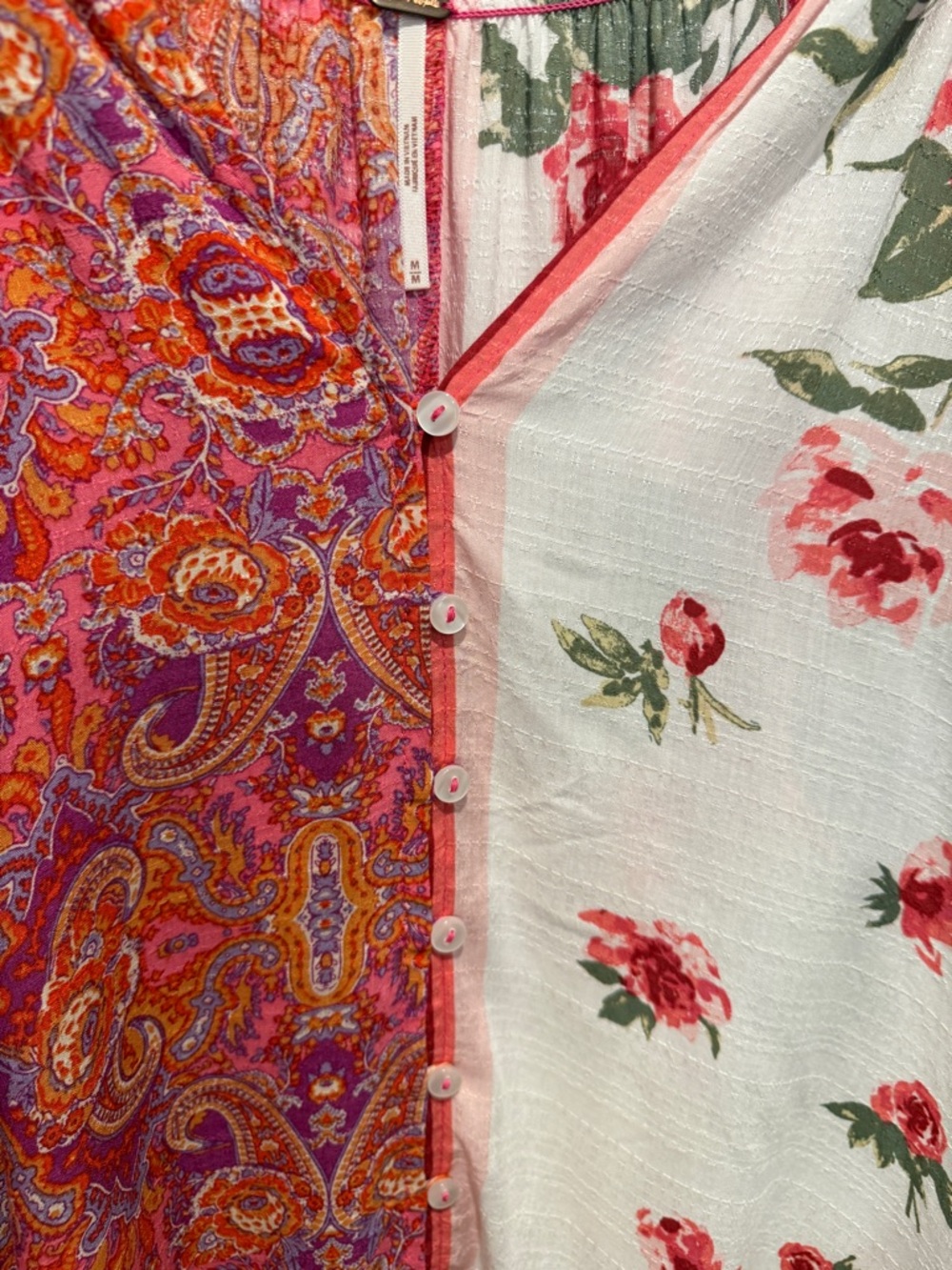 Free People Gemini Patchwork Boho Blouse Paisley & Floral Button-Front Blouse - Picture 4 of 12